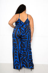 buxom couture curvy women plus size animal print jumpsuit royal blue