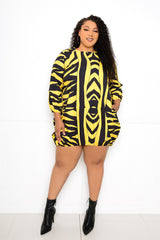 buxom couture curvy women plus size animal print bubbled poplin mini dress yellow