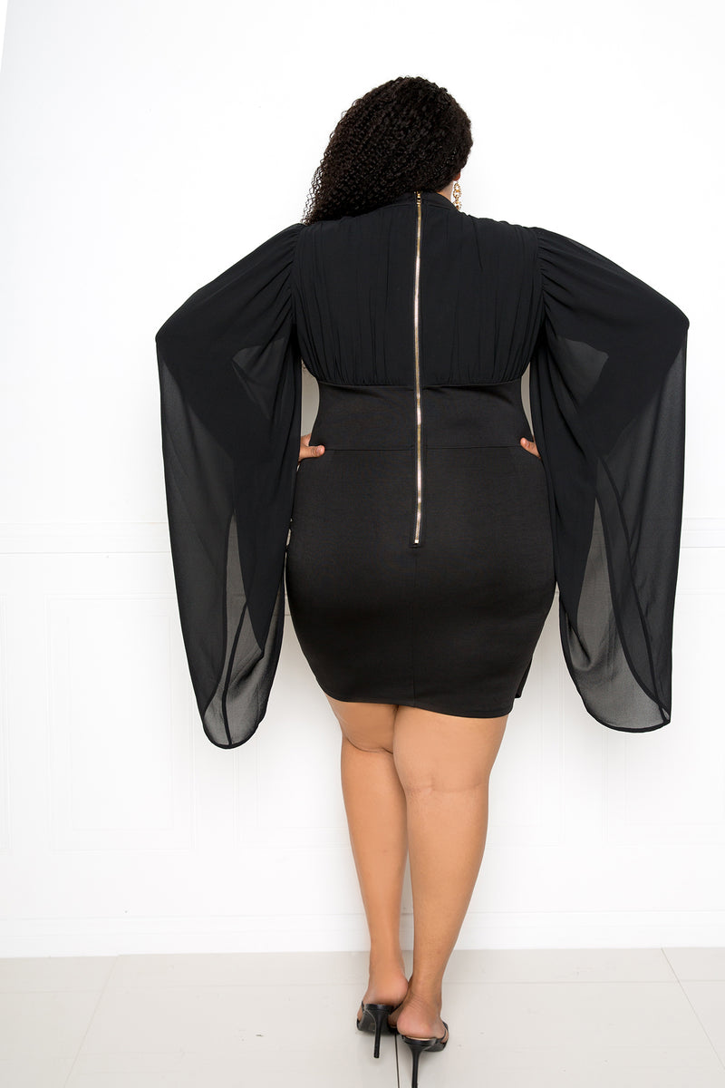 buxom couture curvy women plus size wrapped cape dress black