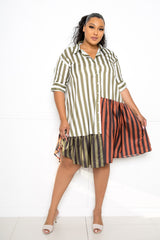 buxom couture curvy women plus size stripe shirt dress olive