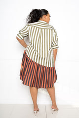 buxom couture curvy women plus size stripe shirt dress olive