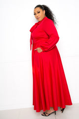 buxom couture curvy women plus size tie neck maxi dress red