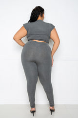 buxom couture curvy women plus size supersoft everyday lounge set charcoal grey cropped top leggings