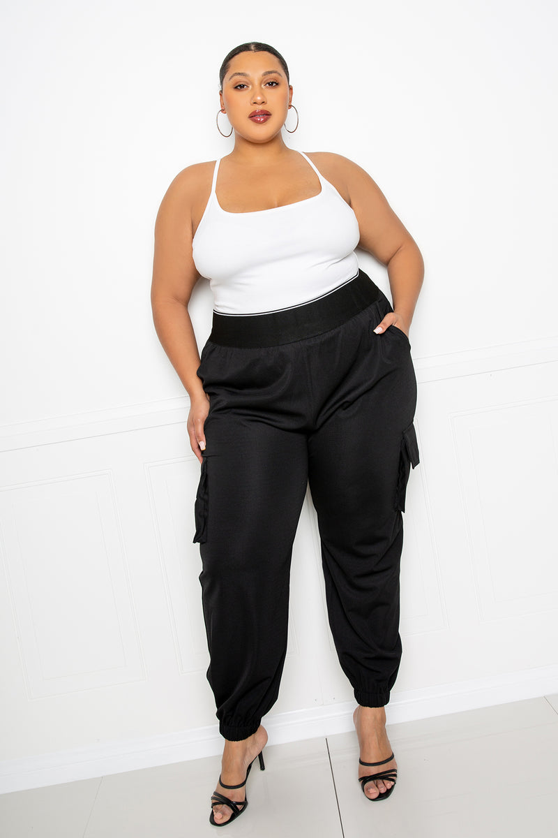 buxom couture curvy women plus size jogger pants black