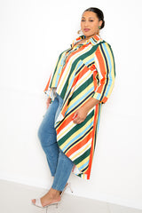 buxom couture curvy women plus size strip flowy hi lo shirt