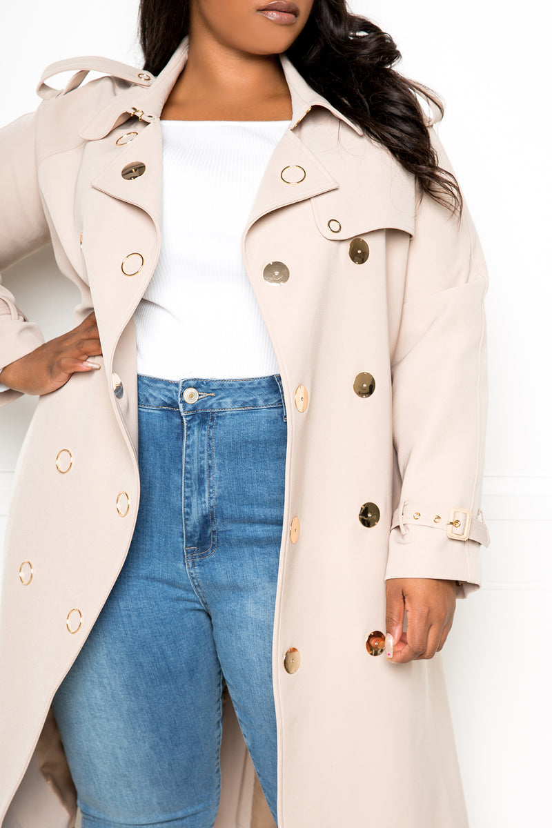 buxom couture curvy women plus size classic trench coat premium quality beige