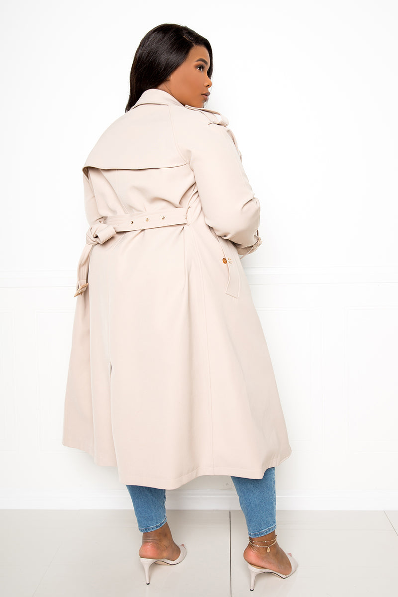 buxom couture curvy women plus size classic trench coat premium quality beige