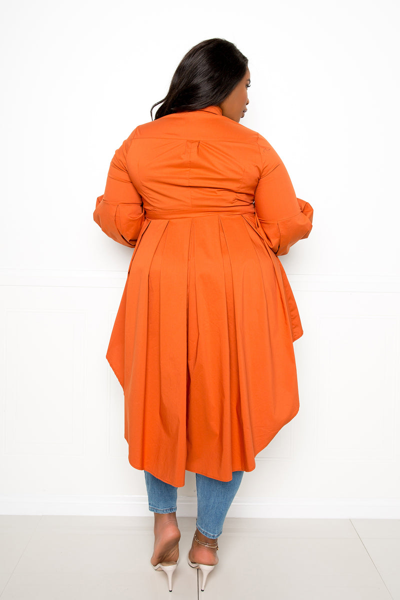 buxom couture curvy women plus size hi-lo peplum blouse orange rust