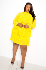 buxom couture curvy women plus size tiered mini dress yellow