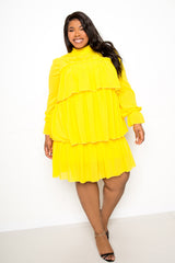 buxom couture curvy women plus size tiered mini dress yellow