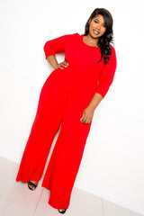buxom couture curvy women plus size supersoft scooped neck jumpsuit red