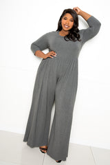 buxom couture curvy women plus size supersoft scooped neck jumpsuit charcoal grey