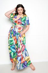 buxom couture curvy women plus size tropical leaf cropped top and maxi skirt set