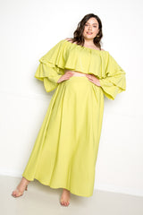 buxom couture curvy plus size women ruffle crop top maxi skirt set sage green