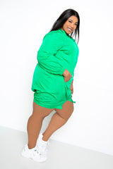 buxom couture curvy women plus size sporty zip-up dress jacket green