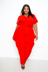 buxom couture curvy women plus size obi tie harem jumpsuit orange red