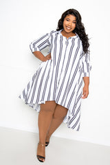 buxom couture curvy women plus size asymmetric stripe shirt dress black