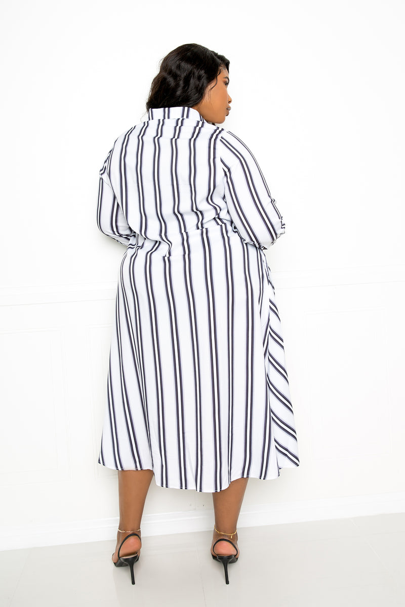 buxom couture curvy women plus size asymmetric stripe shirt dress black