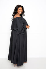 buxom couture curvy women plus size ruffle crop top and maxi skirt set black