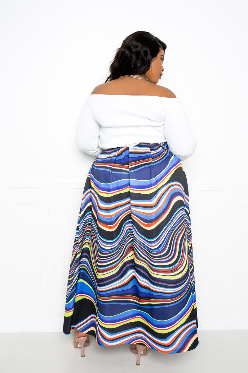 buxom couture curvy women plus size geometric print maxi skirt