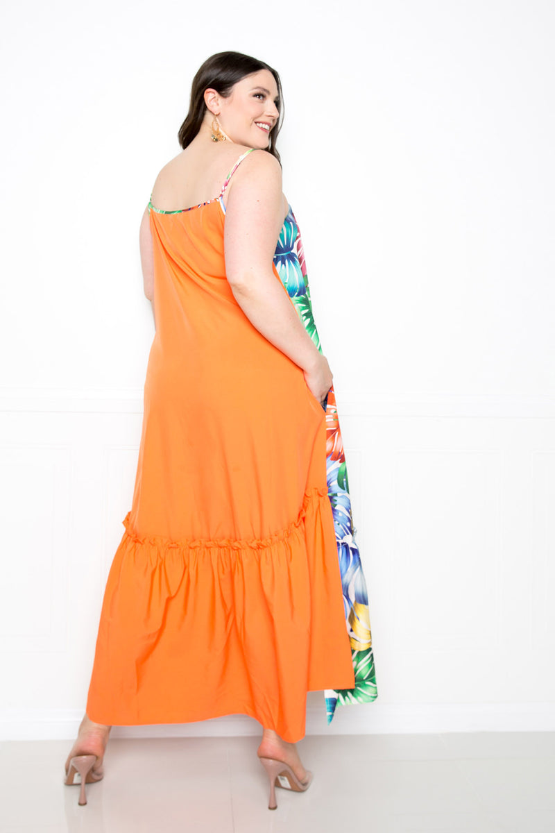 buxom couture curvy women plus size splice tropical dress orange