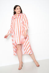 buxom couture curvy women plus size asymmetric stripe shirt dress orange summer