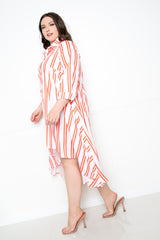 buxom couture curvy women plus size asymmetric stripe shirt dress orange summer