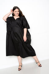 buxom couture curvy women plus size voluminous poplin maxi dress black