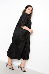buxom couture curvy women plus size voluminous poplin maxi dress black