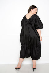 buxom couture curvy women plus size voluminous poplin maxi dress black