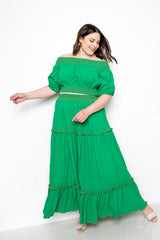 buxom couture curvy women plus size smocking top and skirt set green