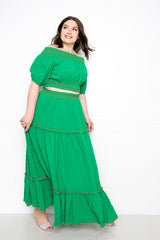 buxom couture curvy women plus size smocking top and skirt set green