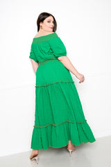 buxom couture curvy women plus size smocking top and skirt set green