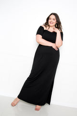 buxom couture curvy women plus size premium quality seamless maxi dress off shoulder black