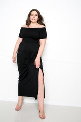 buxom couture curvy women plus size premium quality seamless maxi dress off shoulder black