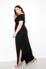 buxom couture curvy women plus size premium quality seamless maxi dress off shoulder black