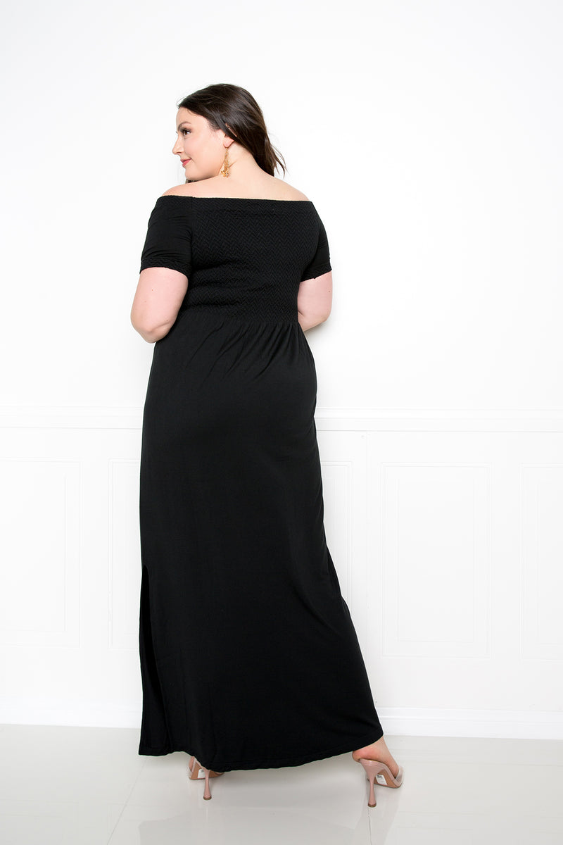 buxom couture curvy women plus size premium quality seamless maxi dress off shoulder black