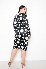 buxom couture curvy women plus size polka dot drop waist dress black and white