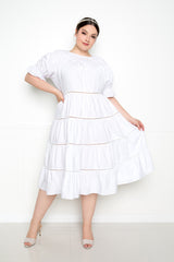 buxom couture curvy women plus size tiered poplin dress white