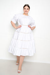 buxom couture curvy women plus size tiered poplin dress white