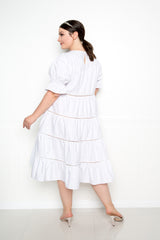 buxom couture curvy women plus size tiered poplin dress white