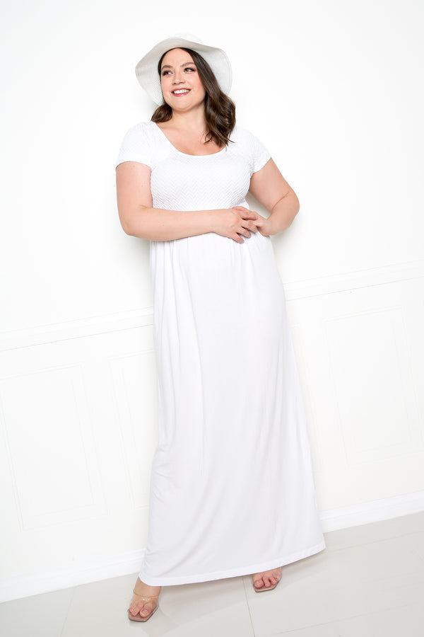 buxom couture curvy women plus size seamless modal premium quality maxi dress scooped neck white