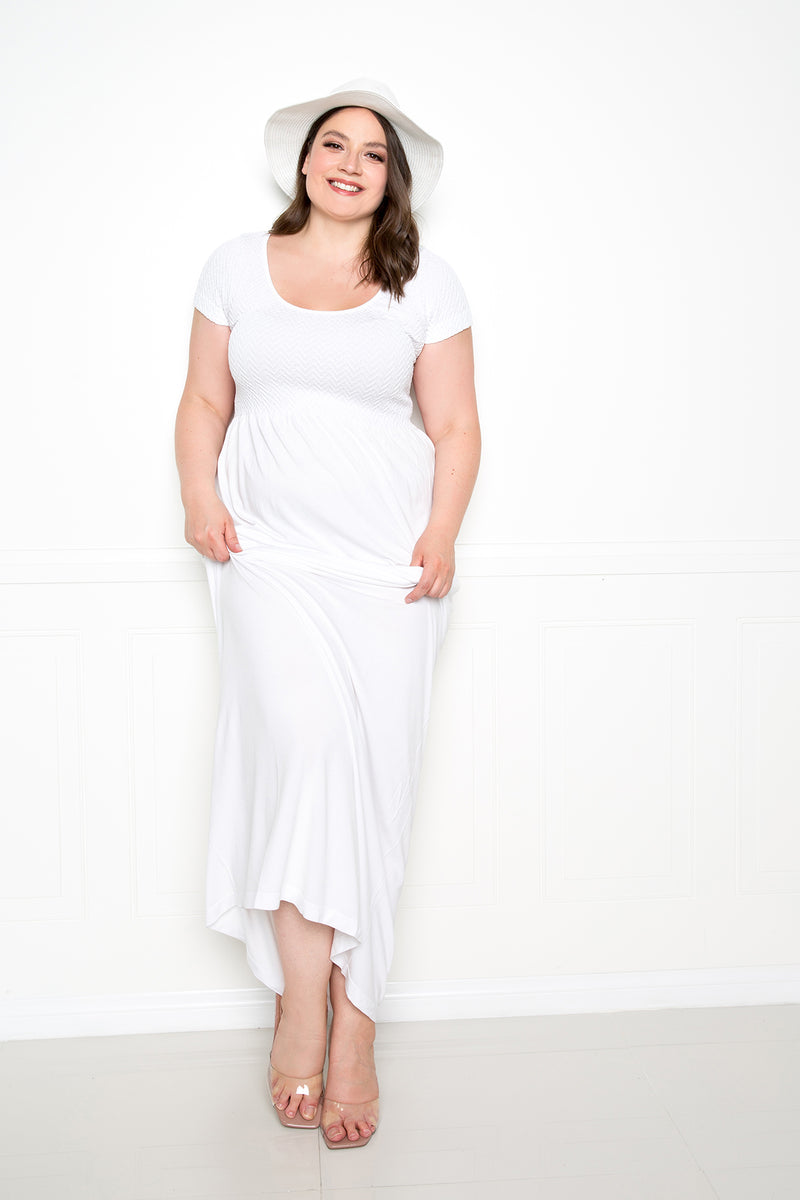 buxom couture curvy women plus size seamless modal premium quality maxi dress scooped neck white