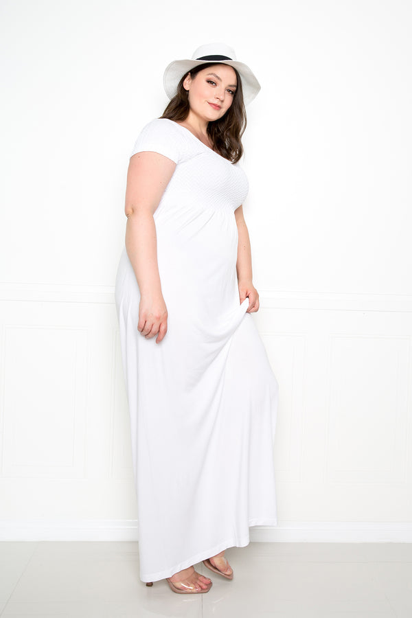 buxom couture curvy women plus size seamless modal premium quality maxi dress scooped neck white