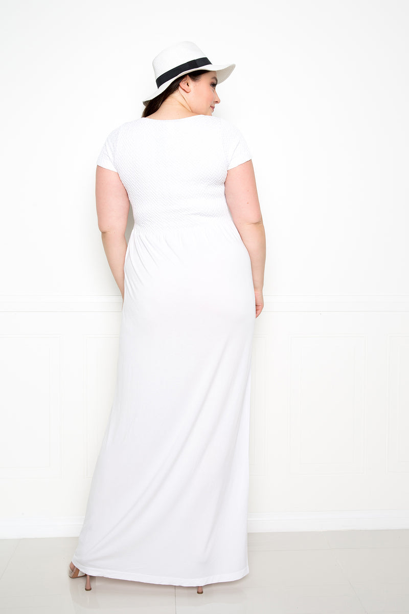 buxom couture curvy women plus size seamless modal premium quality maxi dress scooped neck white