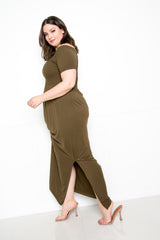 buxom couture curvy women plus size seamless off shoulder maxi dress olive green