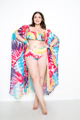 buxom couture curvy women plus size tie dye cover ups with wrist band pink rainbow multi