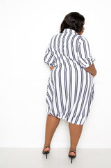 buxom couture curvy women plus size bubble hem stripe shirt dress black