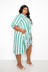 buxom couture curvy women plus size stripeed bubbl hem shirt dress green stripe