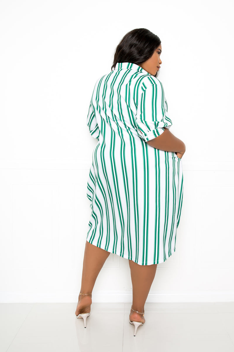 buxom couture curvy women plus size stripeed bubbl hem shirt dress green stripe